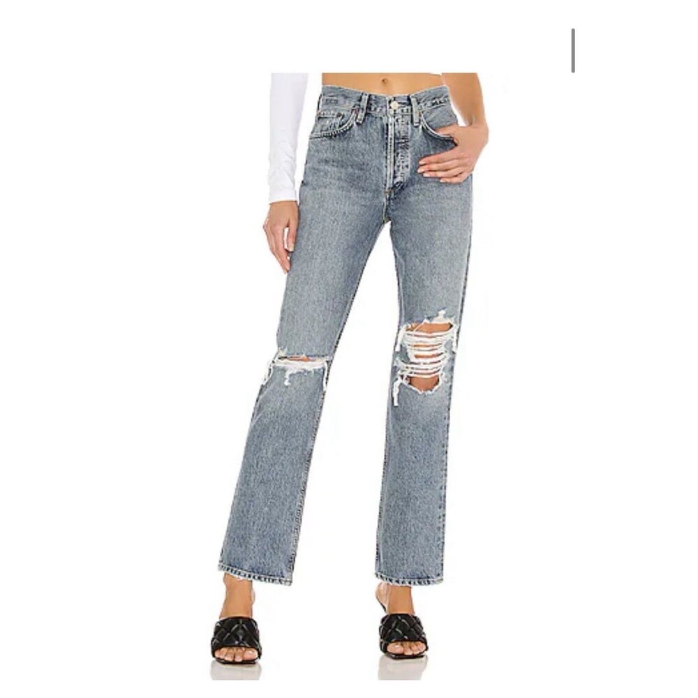 AGOLDE Lana Mid Rise Straight Leg Distressed Jeans in Backdrop Size 28